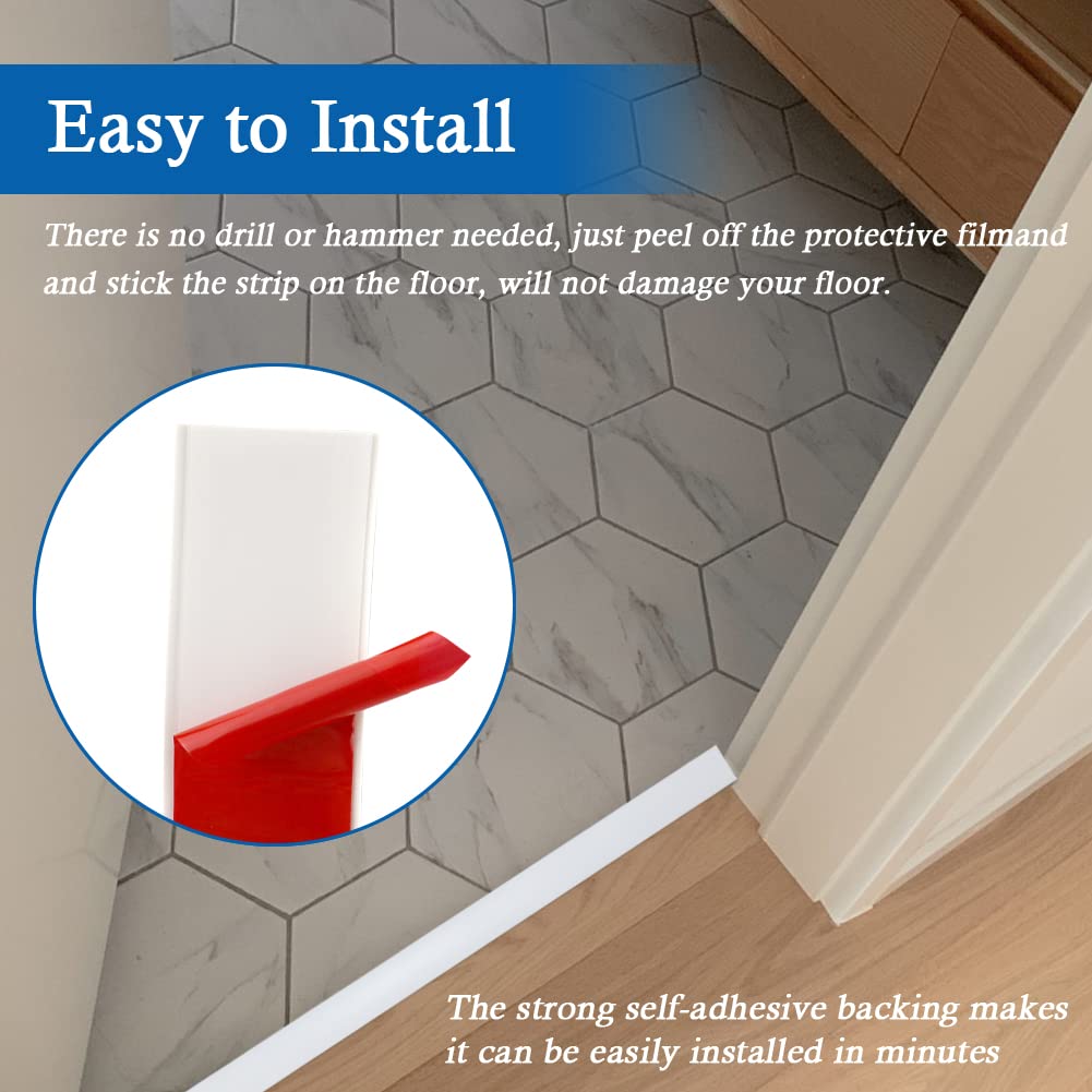 Floor Transition Strip Self Adhesive Floor Cover Strips Laminate 3" Wide Vinyl Flat Divider Transitions (7.5cm, 3.3Ft, White)