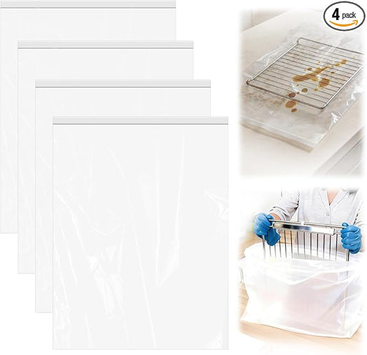 4 Pack Oven Grill Cleaning Bags（15.7''X23.7'', Heavy Duty Oven Rack Cleaner Bags - No Messy Hands Reusable Soak-off Cleaning Kit for Grate & Grill Rack,No Cleaner Included
