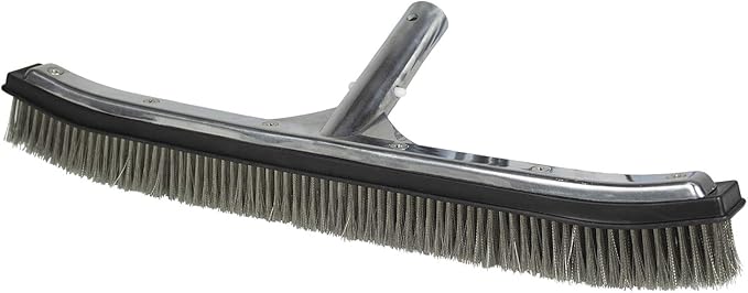 Poolmaster 18-Inch Stainless Steel Pool Algae Brush, Heavy-Duty Aluminum Back, for Gunite Concrete Pools and Spas, Wide Head for Fast Wall and Floor Cleaning