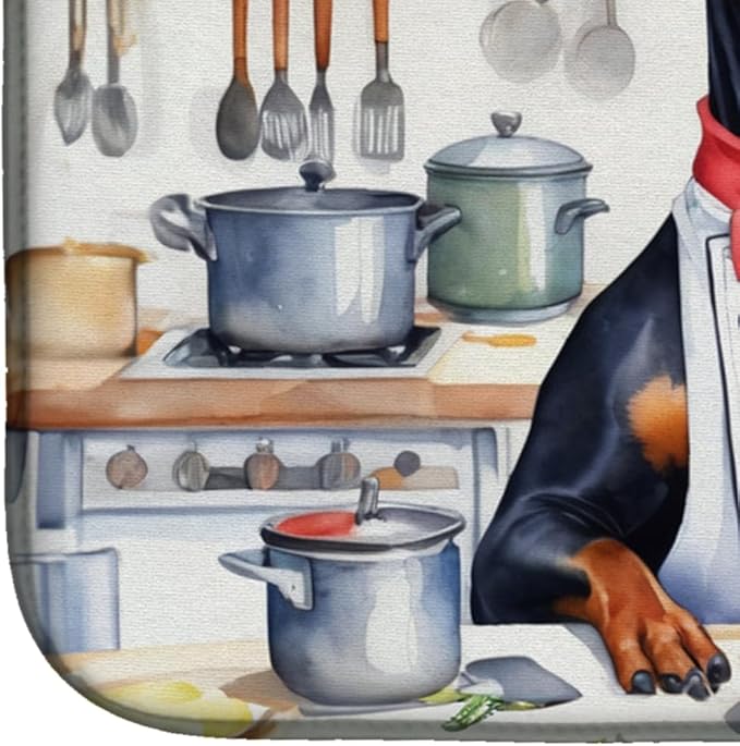 Caroline's Treasures DAC6240DDM Doberman Pinscher The Chef Dish Drying Mat Absorbent Dish Drying Mat Pad for Kitchen Counter Dish Drainer Mat for Countertop, 14 x 21", Multicolor