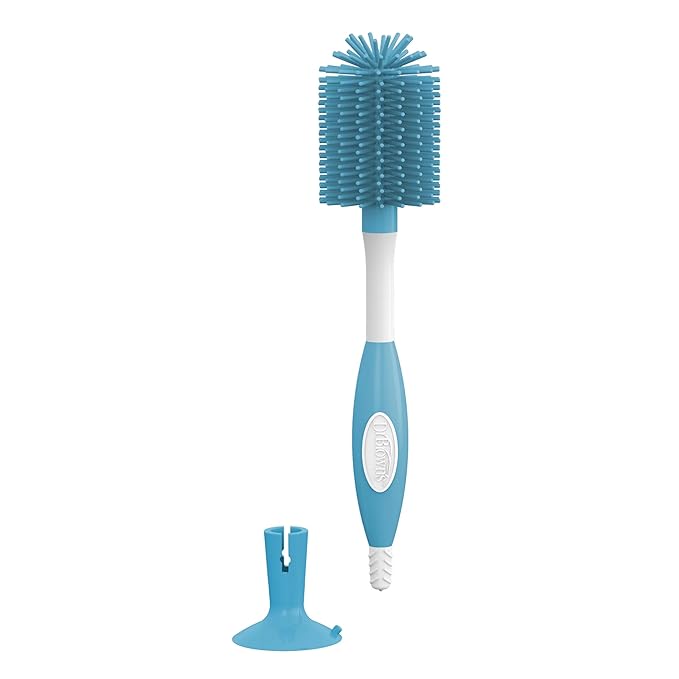 Dr. Brown's Soft Touch No Scratch Baby Bottle Cleaning Brush, Nipple Cleaner and Suction Cup Base for Easy Storage, BPA-Free, Blue, 12-Pack