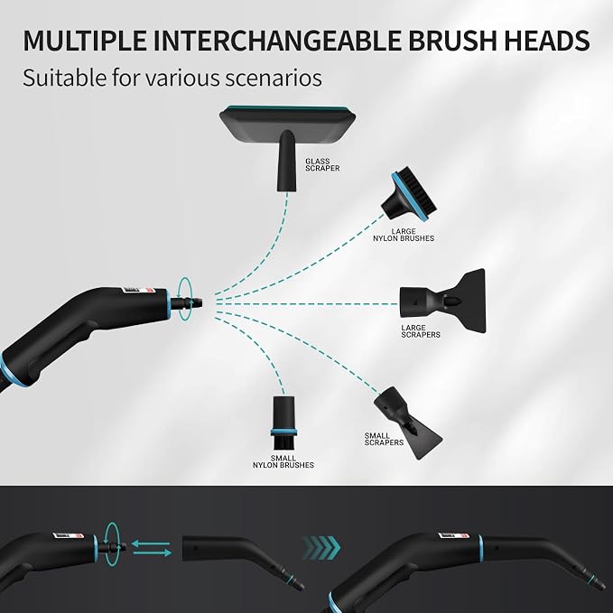 Heapsion Steam Cleaner, Steamer for Cleaning with 15s Fast Heat-Up, 6 Adjustable Levels, 12-Piece Accessories, 1500W Portable Steam Cleaner for Grout, Tiles, Kitchen, Car Detailing, Black and White