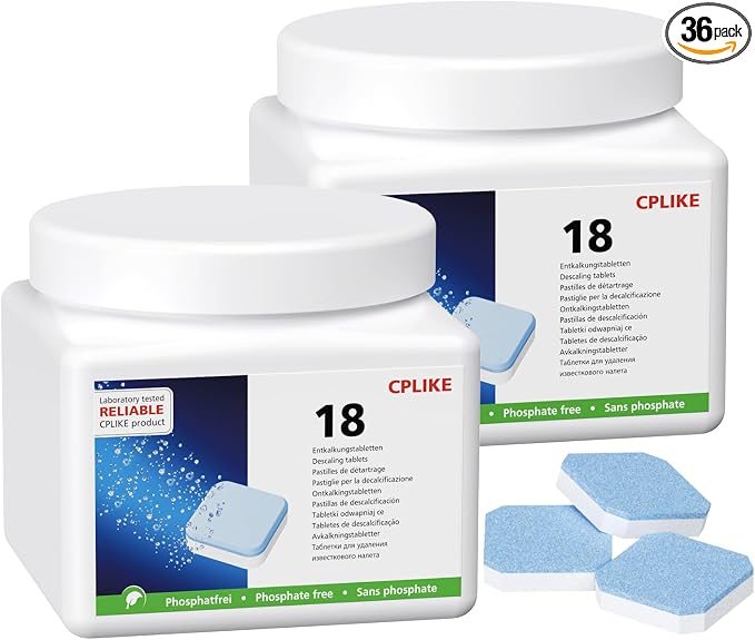 CPLIKE Descaling Tablets for Jura Automatic Coffee Machines, 2-Phase Coffee Machine Cleaner & Decalcifying Tablets for Jura, Extends Machine Life, Preserves Coffee Flavor, 36 Tablets