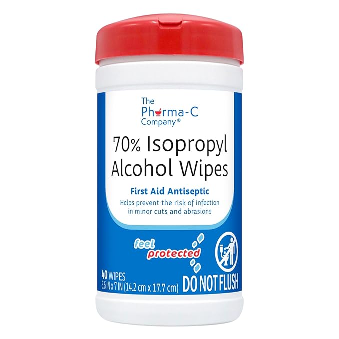 The Pharma-C Company -70% Isopropyl Alcohol Wipes [6 pack - 40ct Canisters] - Bulk IPA First Aid Antiseptic Wound Cleaner with Moisture Lock Lid. For minor cuts, scrapes, and burns.