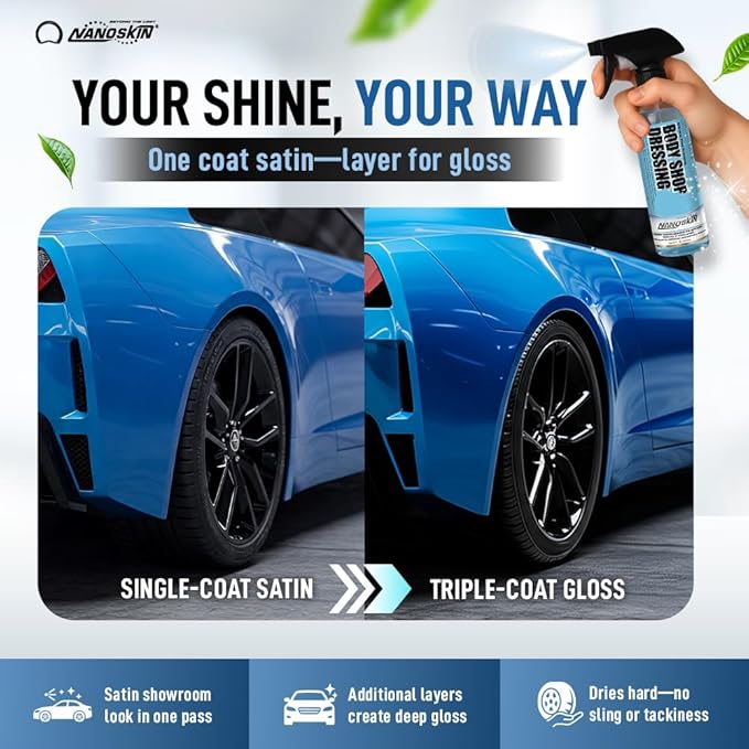 Nanoskin Body Shop Dressing 30 Gallons - Body Shop Safe, Silicone Free Formula | Restores Deep Black Color on Exterior Tires, Vinyl, Rubber, Plastic & Trim | Safe for Cars, Trucks, RVs, Boats & More
