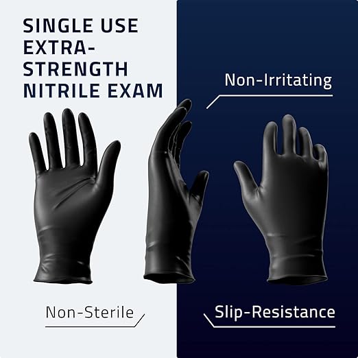 BLUZEN Black Extra Strength Disposable Nitrile Gloves Small - Food and Medical Grade Disposable Gloves - Rubber and Latex Free Gloves - For Surgical, Medical, Food Service, Kitchen, Mechanic, Cooking