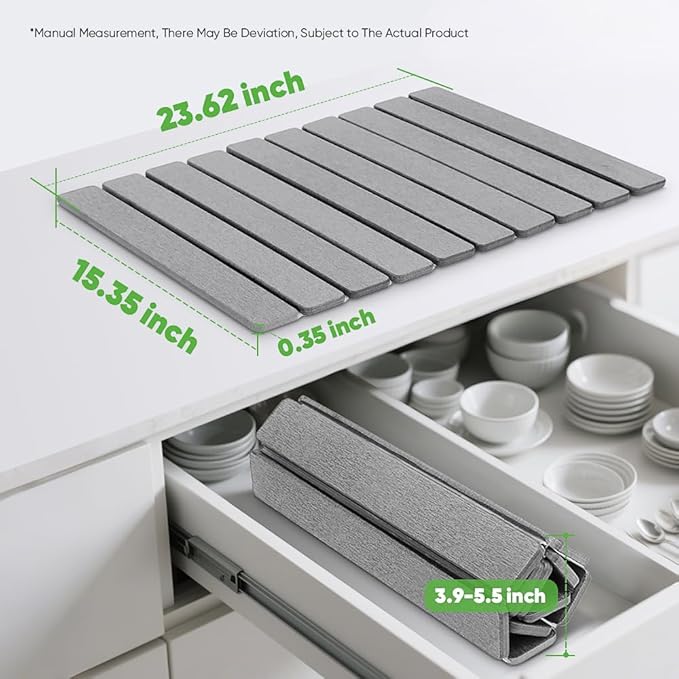 Stone Drying Mat for Kitchen Counter, Quick Diatomaceous Earth Mats for Dishes, 23.6"L x 15.7" W Super Absorbent Fast-Drying Collapsible Countertop Stone Mat (Light Grey, 24" x 16")