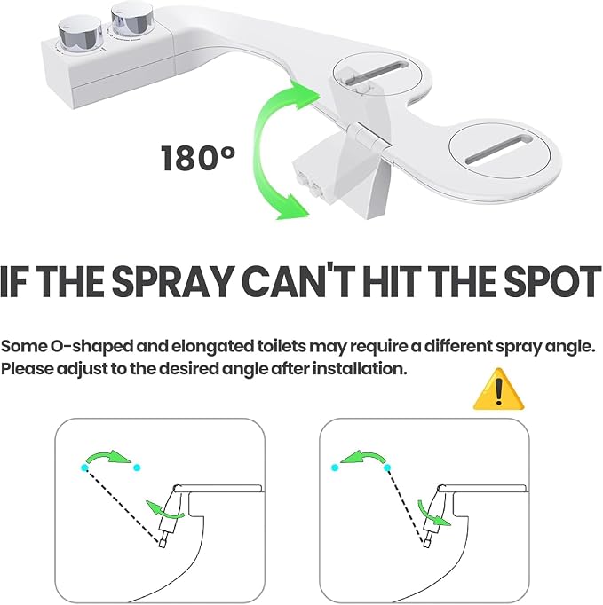 Toilet Bidet With Left/Right Side Reversible Design, Fresh Water, Non-Electric, Toilet Bidet Attachment, Right/Left Hand Side with Dual Nozzle, Self-Clean, Includes Extended Screws (White)