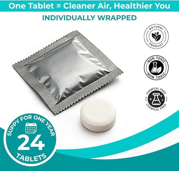 Skyis 24 pack Humidifier Cleaning Tablets Diffuser Cleaner for Stains Residue & Mineral Deposits Improves Mist Flow & Device Care Simple Drop In Formula