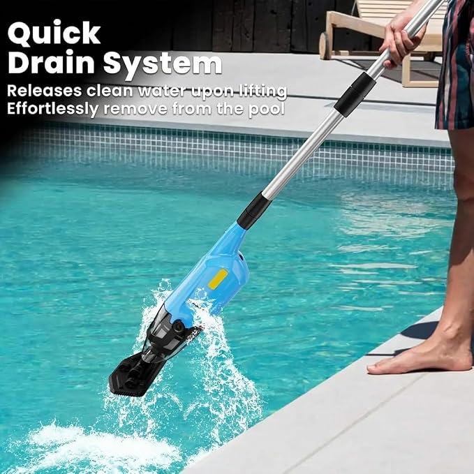 Pool Vacuum for Above Ground Pool, Cordless Handheld Rechargeable Pool Cleaner, 18 GPM Powerful Suction, 90 mins Runtime, 120μm Fine Filter, Leaf Vacuum Ideal for Inground Pool, Spa & Hot Tubs