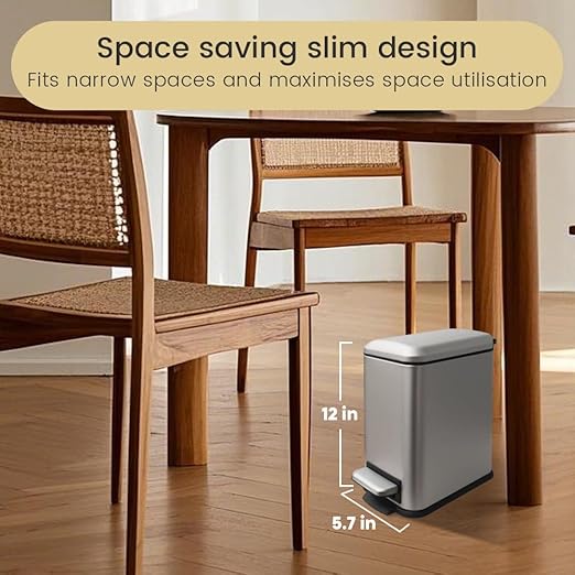 5 Liter / 1.3 Gallon Trash Can with Removable Liner, Soft Close lid & Step Pedal, Stainless Steel Trash Bin for Bathroom,Bedroom,Home Office,Grey