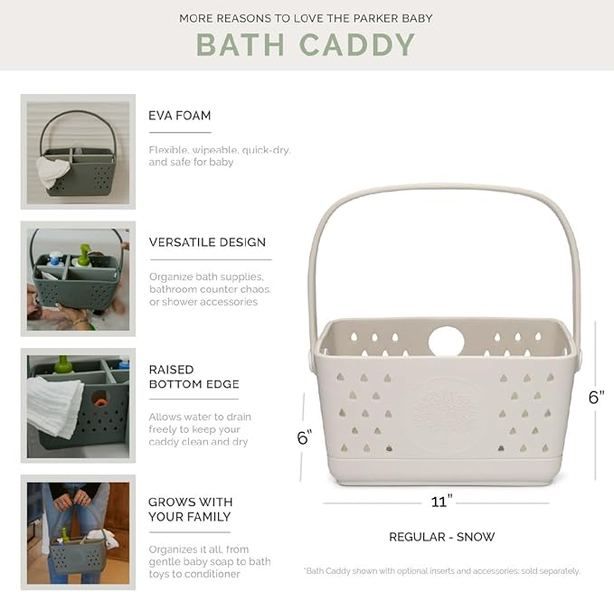 Parker Baby Bath Caddy | BPA Free & Food Grade Shower Caddy Organizer for Toys & Supplies | Quick-Dry, Sturdy & Perfect Size Shower Basket w/Handle in Neutral Colors