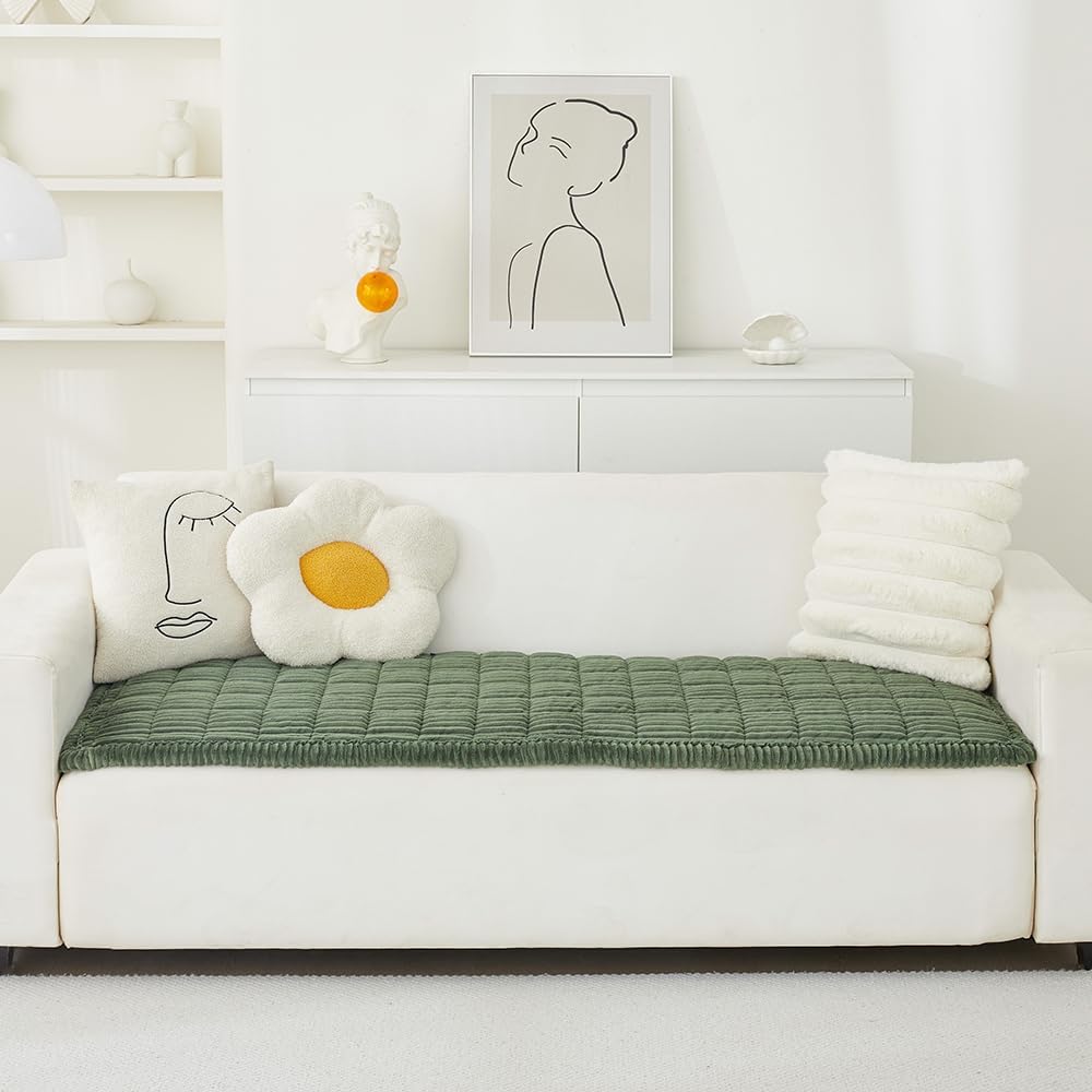 Couch Cover for Dogs Washable, Fuzzy Pet Couch Covers for 3 Cushion Sofa Pet Friendly, Non Slip Sofa Cover (Green, 27.6" x 59"/70 x 150cm)