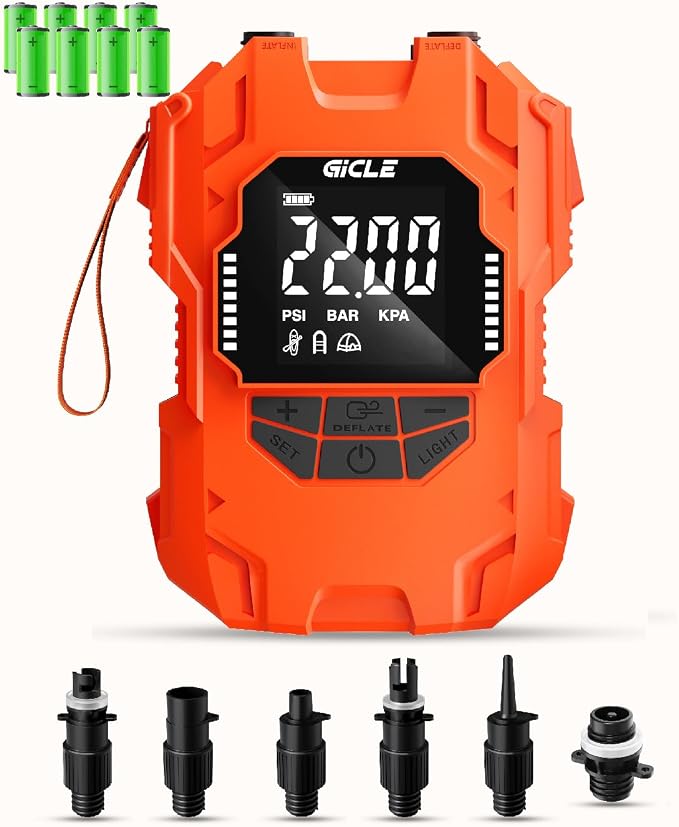 Rechargeable Paddle Board Electric Pump, 22PSI SUP Pump with Dual Power Battery & 12V DC Air Pump, Portable High Pressure Inflator with Auto Shut-Off & Fast Charging for SUP, Kayak, Inflatable Boat