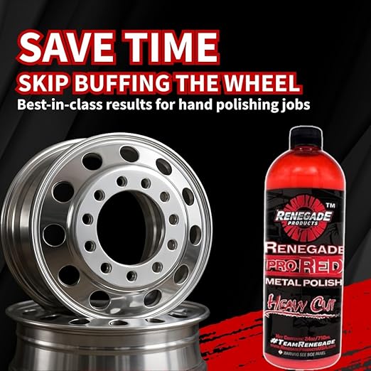 Renegade Products USA Pro Red Liquid Metal Polish - Heavy Cut Aluminum Metal Polish High Luster on Rims, Wheels, Tanks, Bumpers, Aluminum & Stainless Steel 24 Oz Bottle
