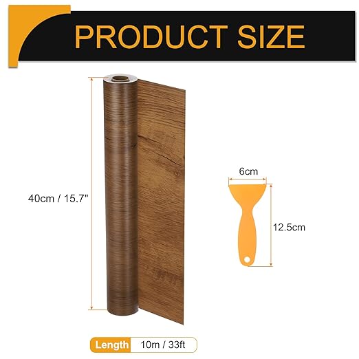 HARFINGTON Wood Grain Repair Tape 15.7 Inch x 33ft Self Adhesive Repair Patch Tape Simulated Wooden Floor Tapes with Plastic Scraper for Tables Doors Windows Furniture, Brown Wood
