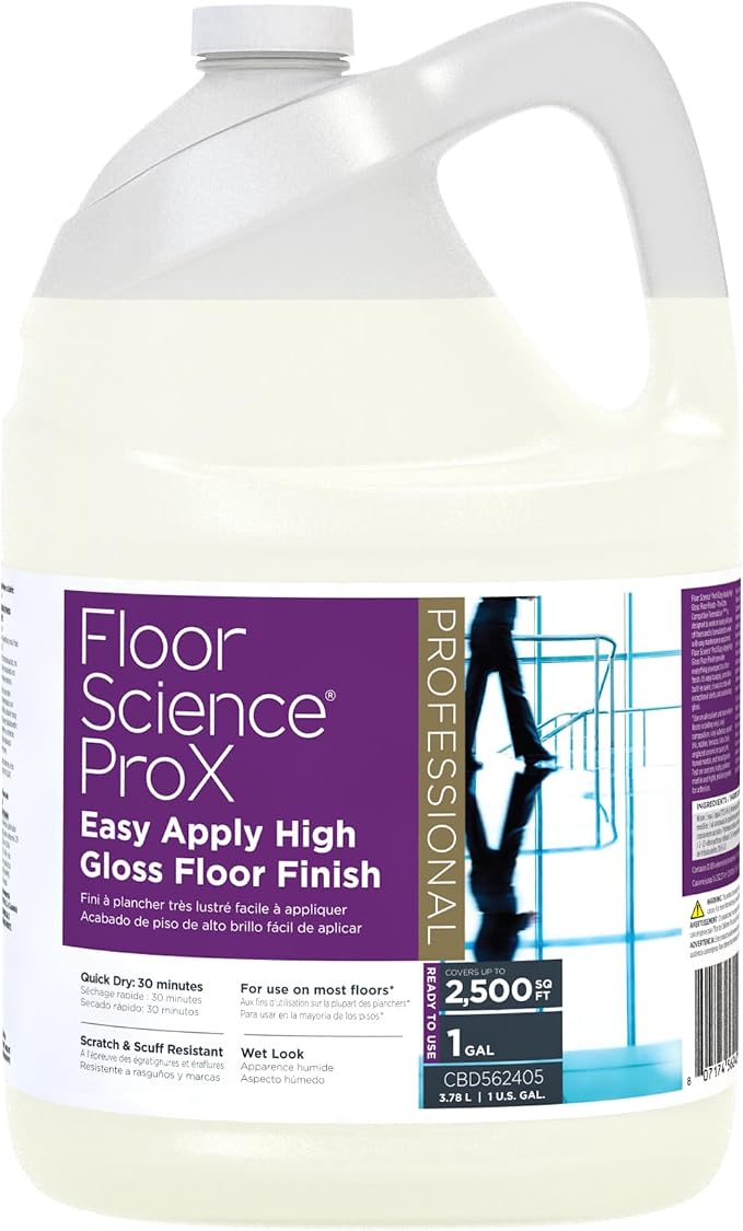 Diversey Floor Science ProX Easy Apply High Gloss Floor Finish, 1 gal | Built-in Sealer, No Buff Shine, Scuff Resistance, Black Heel Mark Removal, 20% solids
