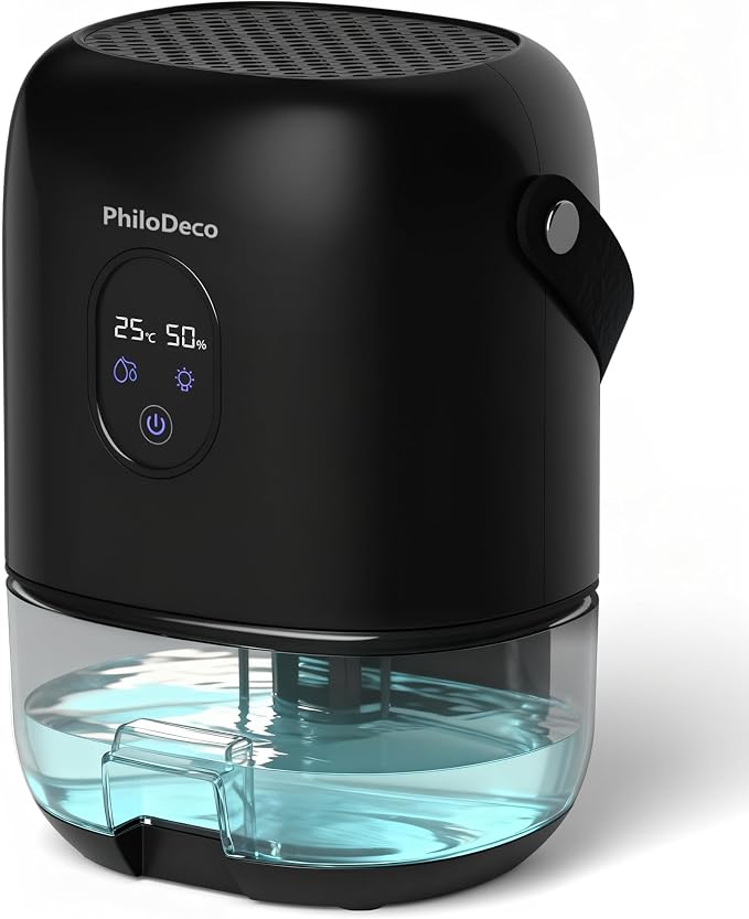 PHILODECO 35 OZ Dehumidifiers for Home(280 sq.ft), Ultra Quiet 25 dB for Bedroom & Bathroom with Auto Shut Off, Small Dehumidifiers for Closet, RV & Basement, 7 Colors LED Light, Black