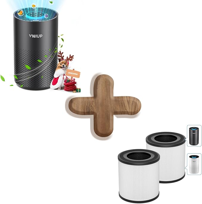 Black Air Purifier+2 Pack Replacement Filter, VNIUP H14 True Air Filter Cleaner for Bedroom with Fragrance Function, with Sleep Mode& Light Mode Air Cleaner for Pet Dander Odor Dust Smoke