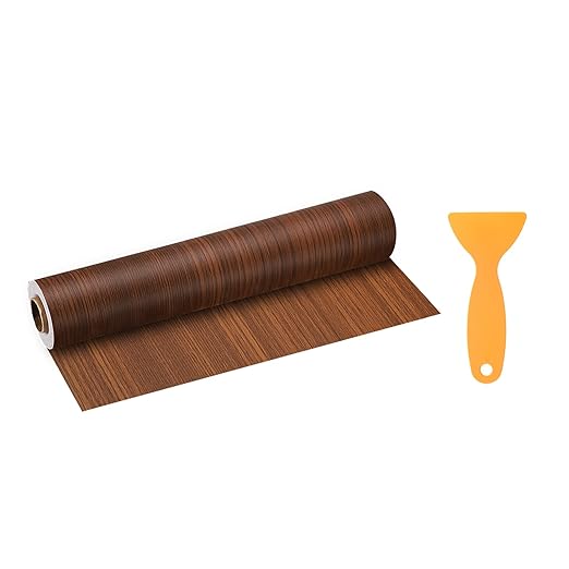 HARFINGTON Wood Grain Repair Tape 11.8 Inch x 33ft Self Adhesive Repair Patch Tape Simulated Wooden Floor Tapes with Plastic Scraper for Tables Doors Windows Furniture, Teak