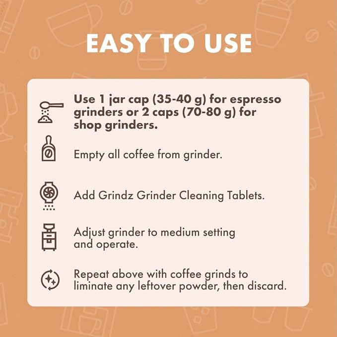 Urnex Grindz Professional Coffee Grinder Cleaning Tablets - 430 Grams - All Natural Food Safe Gluten Free - Cleans Burr and Casing - Help Extend Life of Your Grinder