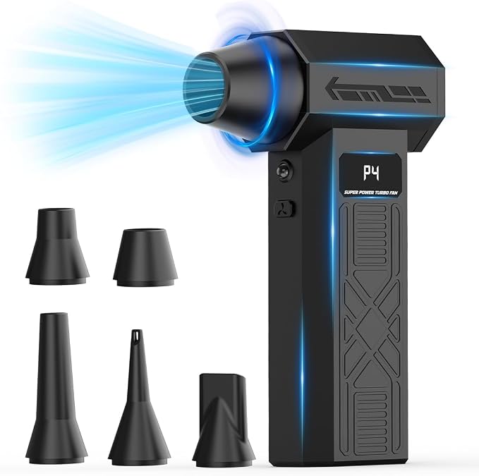 Compressed Air Duster, 280000 RPM Rechargeable Electric Air Blower, Cordless Keyboard Cleaner with 5 Nozzles, 4 Speed Modes, Fast Charging for PC, Camera, Car & Home Cleaning