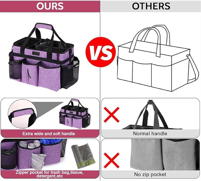 Wearable Cleaning Caddy Bag,Cleaning Supply Tote for Cleaning Supplies, Cleaning Organizer with Adjustable Shoulder and Waist Straps for Cleaners & Housekeepers (Enlarged Purple, Plus)