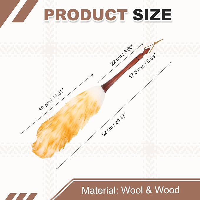 uxcell Wool Duster, 20.5" Natural Feather Cleaner Household Cleaning Duster with Solid Wooden Handle for Cleaning Fans Window Blinds Shelves Furniture, White Gold