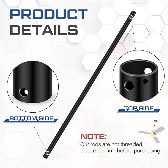 VIHOSE 60 Inch Ceiling Fan Downrod with Extension Cord 6 ft Black Downrod for Ceiling Fan 1 Inch Outside Diameter Not Threaded Suitable for a Wide Range of Fans