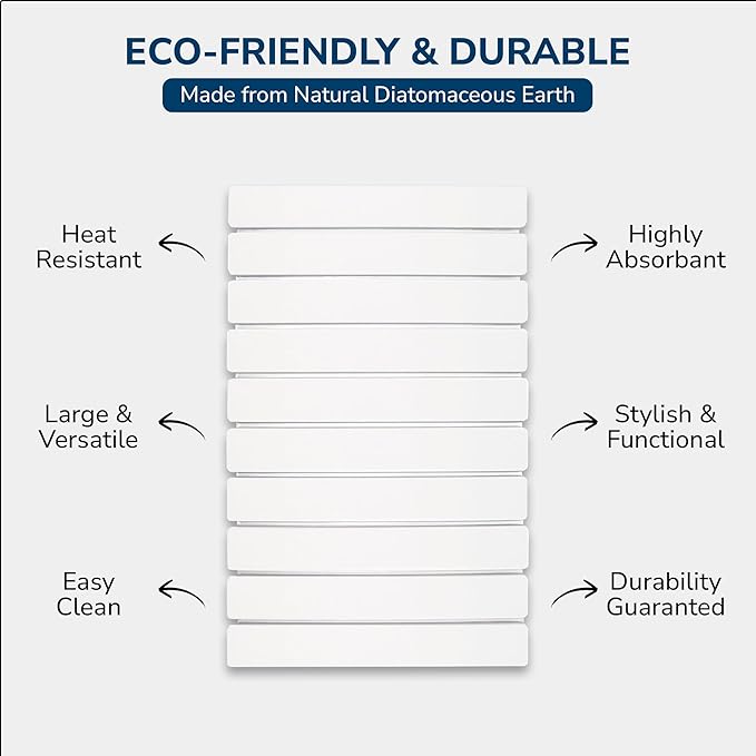 Large Stone Drying Mat 24"x16" – Diatomaceous Earth Stone Dish Drying Mat, Ultra-Absorbent Stone Drying Mat for Kitchen, Collapsible Quick-Dry Countertop Protector for your Dishes (Snow White)