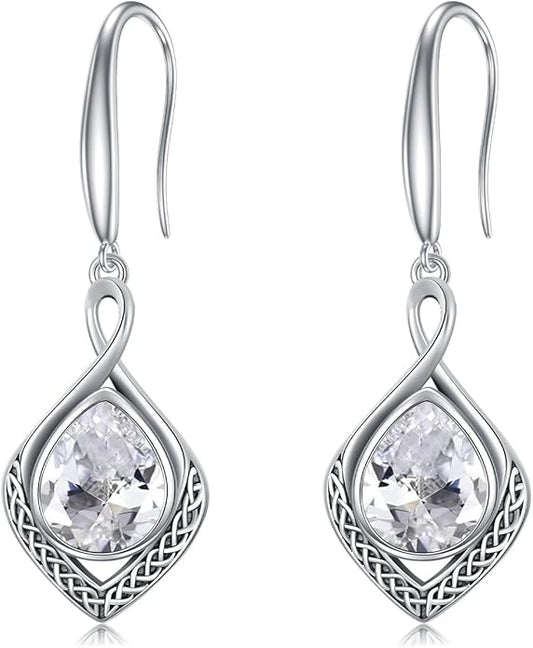 PELOVNY Celtic Knot Filigree Earrings for Women 925 Sterling Silver Moss Agate/Birthstone Infinity Earrings Birthday Christmas Jewelry Gifts for Mom Daughter Wife Sister