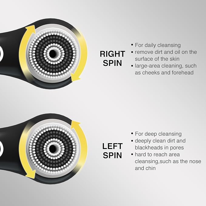 Facial Cleansing Brush, Rechargeable Electric Face Scrubber with 5 Brush Heads, IPX7 Waterproof Spin Brush for Deep Cleansing, Exfoliating & Massaging – Black