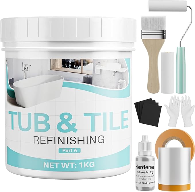 Tub Paint for Bathtub, 35oz Tub and Tile Refinishing Kit with Tools, Water Based Bathtub Paint White for Tile, Toilets, Kitchen, Sink