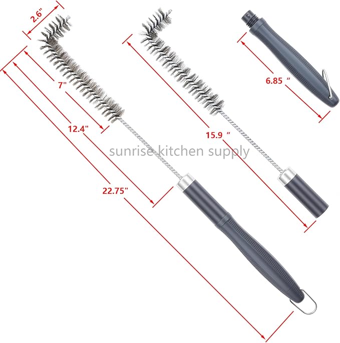 SUNRISE Fryer Brush with Long Handle (Stainless Steel with Plastic Handle, L Brush)