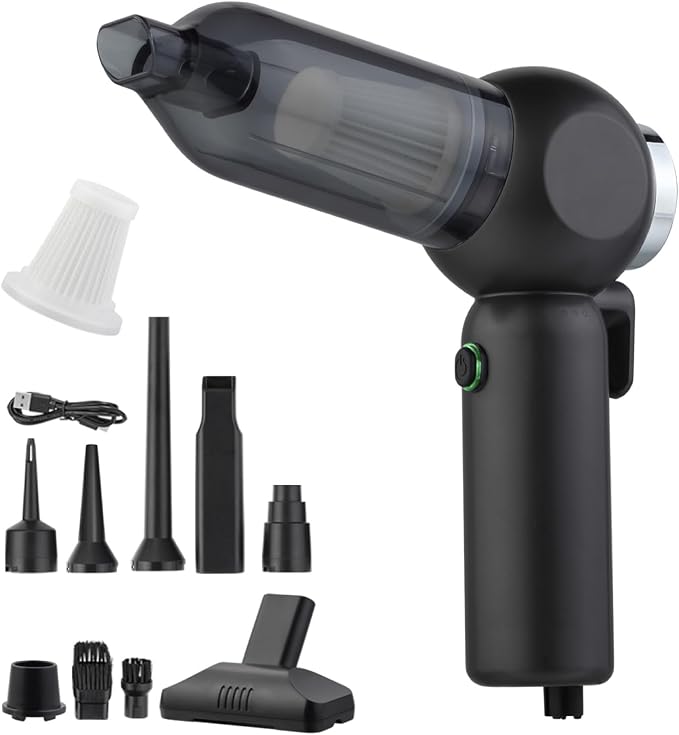Handheld Car Vacuum Cleaner, 6 in 1 Multi-function Cordless Small Vacuum, 17000PA Adjustable Portable with Brushless Motor for Inflation, Dust Blowing, Suction for Car, Home, Office– All in One