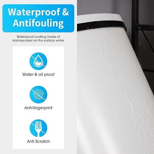 BestOffice Kitchen Trash Can Broken-Resistant Plastic Touch Free High-Capacity Garbage Can with Lid for Bedroom Bathroom Home Office 50 Liter 13 Gallon Garbage Can Automatic Waste Can (White)