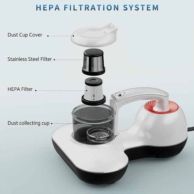Hersven Mattress Vacuum Cleaner, 16KPa Handheld UV Bed Vacuum, 12800 Vibrations Per Min, Effectively Cleans Mattresses, Pillows, Sofas, Carpets & Fabric Surfaces