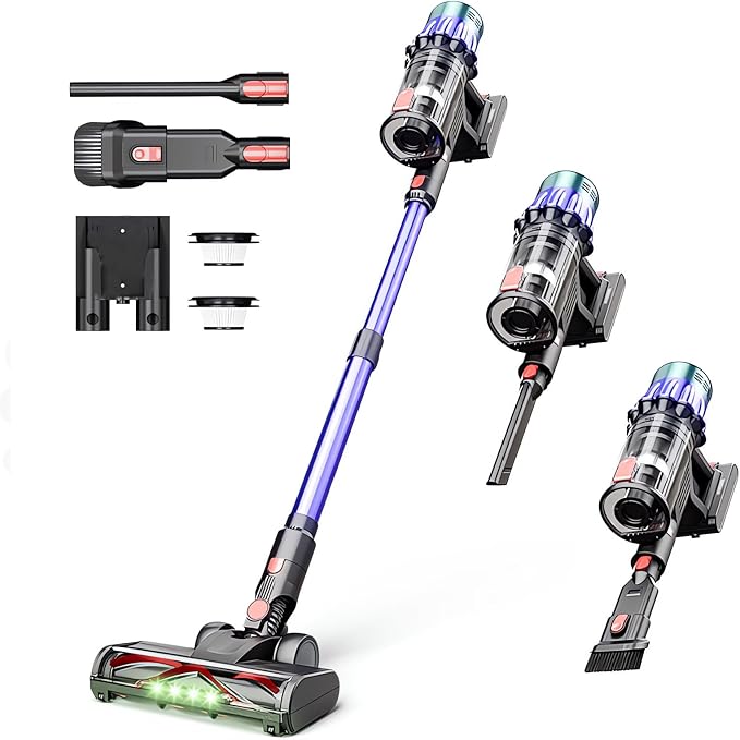 Cordless Stick Vacuum Cleaner, 40KPa Strong Suction, 650W Brushless Motor, Up to 50 Minutes Runtime, Self-Standing, Lightweight, HEPA Filter, Ideal for Pet Hair, Hard Floors and Carpets