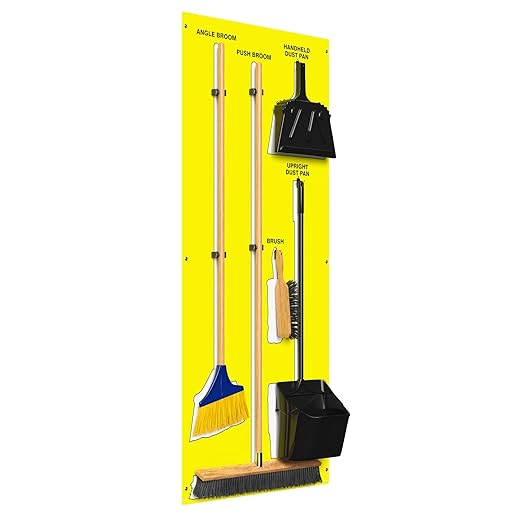 Clean & Sweep 5S Shadow Board/Wall Mount Broom Holder, 68" x 30" Board, 5S Cleaning Station - with Broom and Dustpan Set Included, Made in The USA by AccuformNMC, Yellow/White, PSB116YLWT