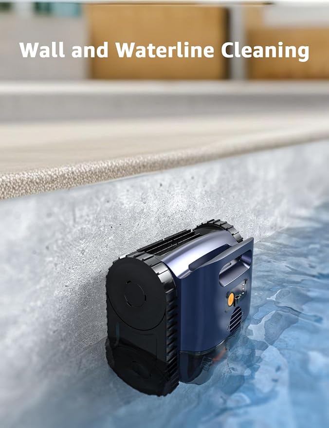 Cordless Pool Vacuum for Inground Pools, Cordless Robotic Cleaner up to 2150 Sq.ft, Wall and Waterline Cleaning Vacuum, Drains Cross, Self-Parking Lasts 180 Mins