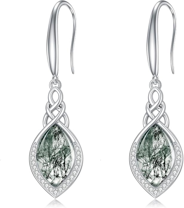 PELOVNY Celtic Knot Filigree Earrings for Women 925 Sterling Silver Moss Agate/Birthstone Infinity Earrings Birthday Christmas Jewelry Gifts for Mom Daughter Wife Sister