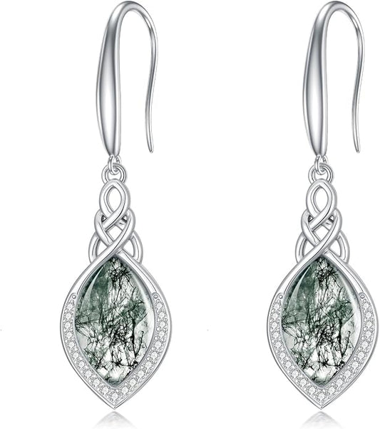 PELOVNY Celtic Knot Filigree Earrings for Women 925 Sterling Silver Moss Agate/Birthstone Infinity Earrings Birthday Christmas Jewelry Gifts for Mom Daughter Wife Sister