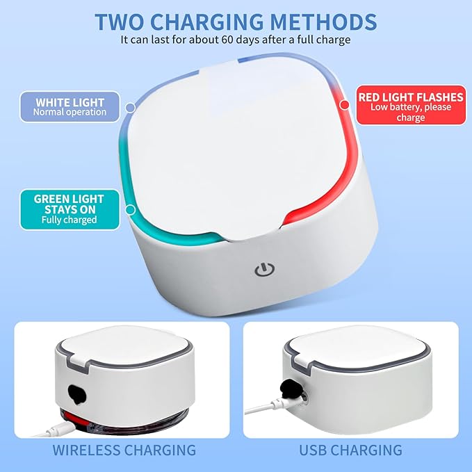 Contact Lens Cleaner, Ultrasonic Rigid Contact Lens Cleaner with USB Charger for OK Lenses, RGP, Colored and Soft Lenses (White)