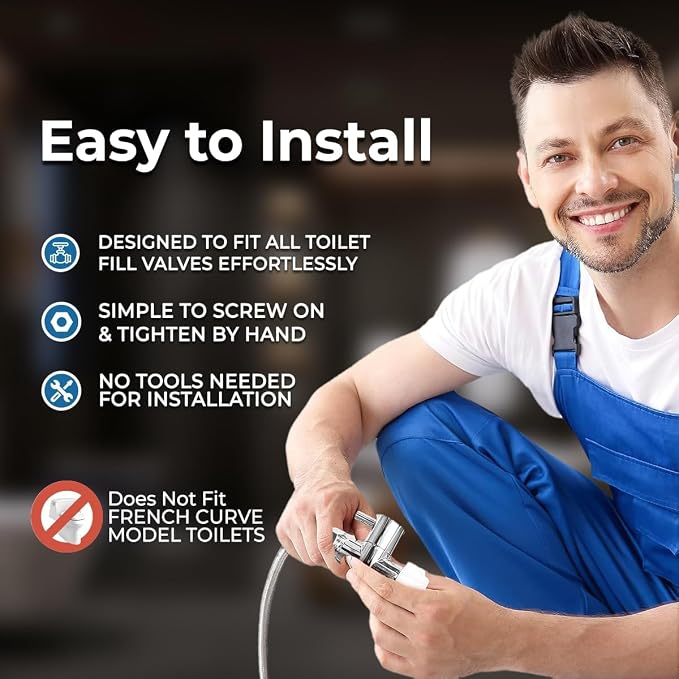 GenieBidet Bidet Toilet Seat Elongated - Dual Nozzles with T adapter & Bottle - Adjustable Water Pressure & Slow Close Bidet Seat Elongated with No Wiring & Easy Installation