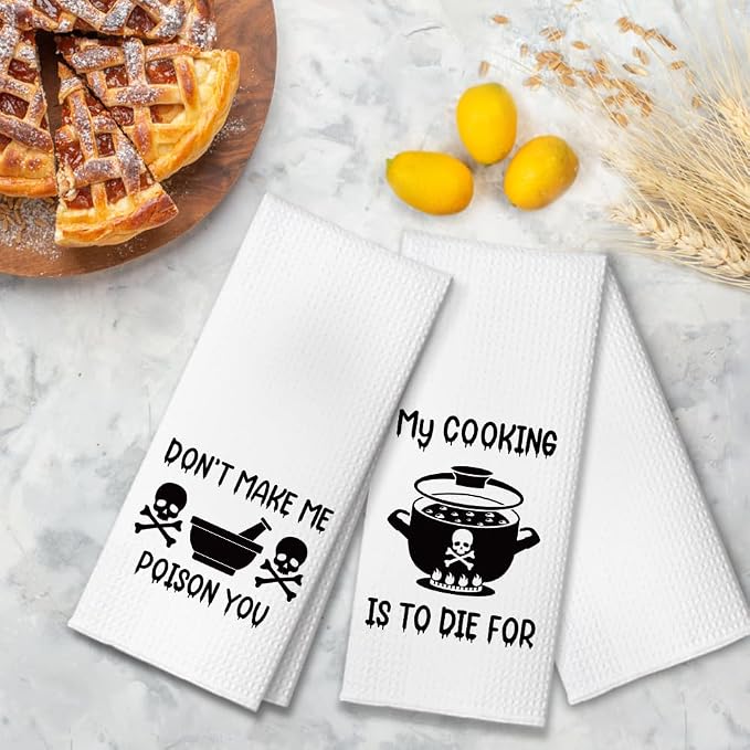 Don’t Make Me Poison You Kitchen Towels 2 Pack, Sarcastic Halloween Horror Kitchen Decor, Funny Dish Towels Gifts for Women Mom Hostess, Thanksgiving New Home Gifts for Neighbor Friend