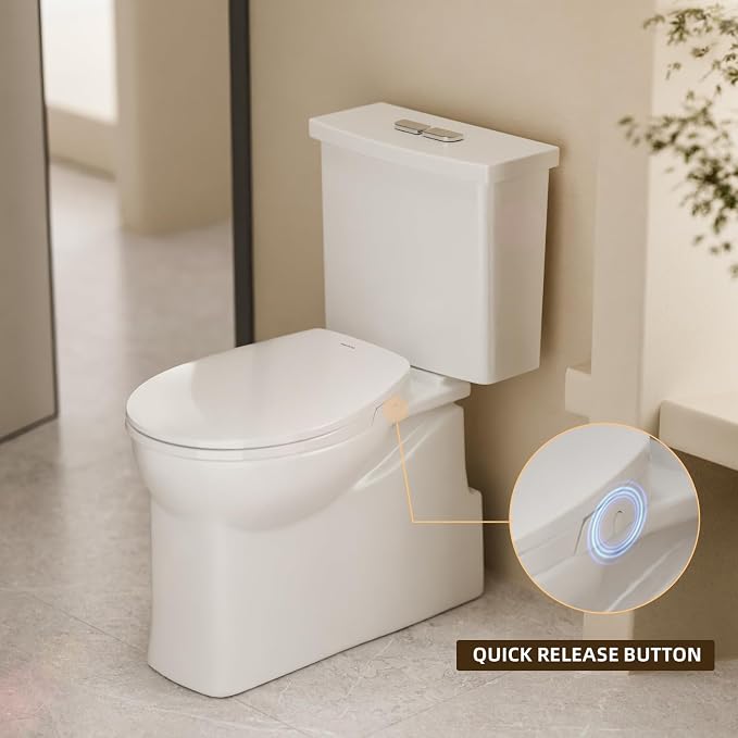 Round Bidet Toilet Seat with Soft Close and Quick Release,Non-Electric Bidet Seat with Dual Nozzles