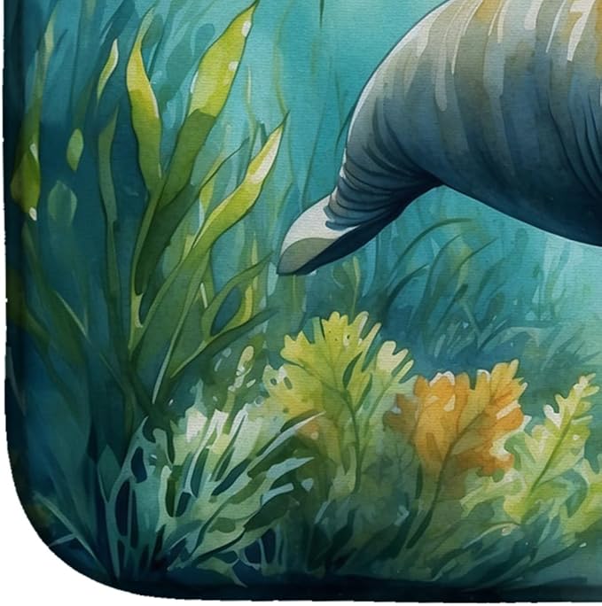 Caroline's Treasures Manatee in a Seagrass Bed Dish Drying Mat Absorbent Dish Drying Mat Pad for Kitchen Counter Dish Drainer Mat for Countertop, 14 x 21", Multicolor