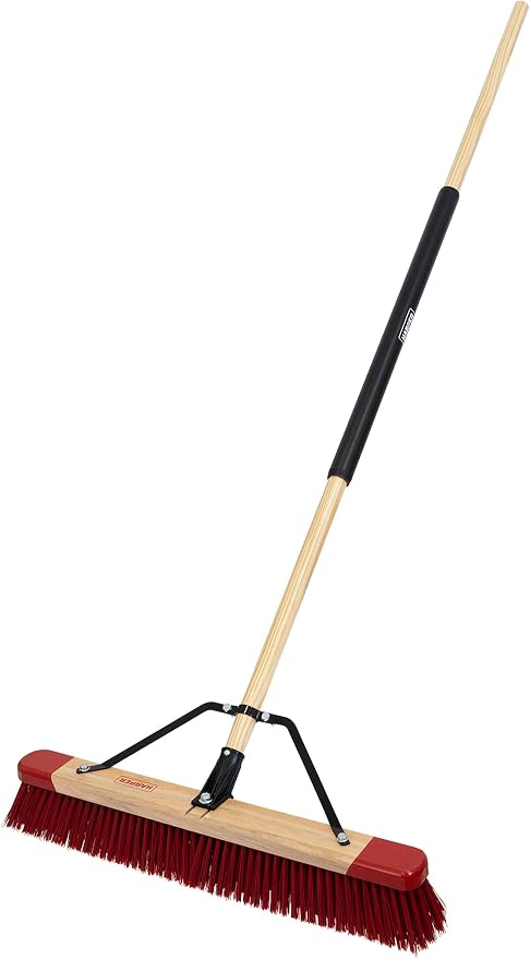 Harper 24 Inch Premium Indoor/Outdoor Wet/Dry, Dirt, Soil, Mulch All-Purpose Push Broom with Semi-Stiff Bristles, Grass and Oil, Wood Handle