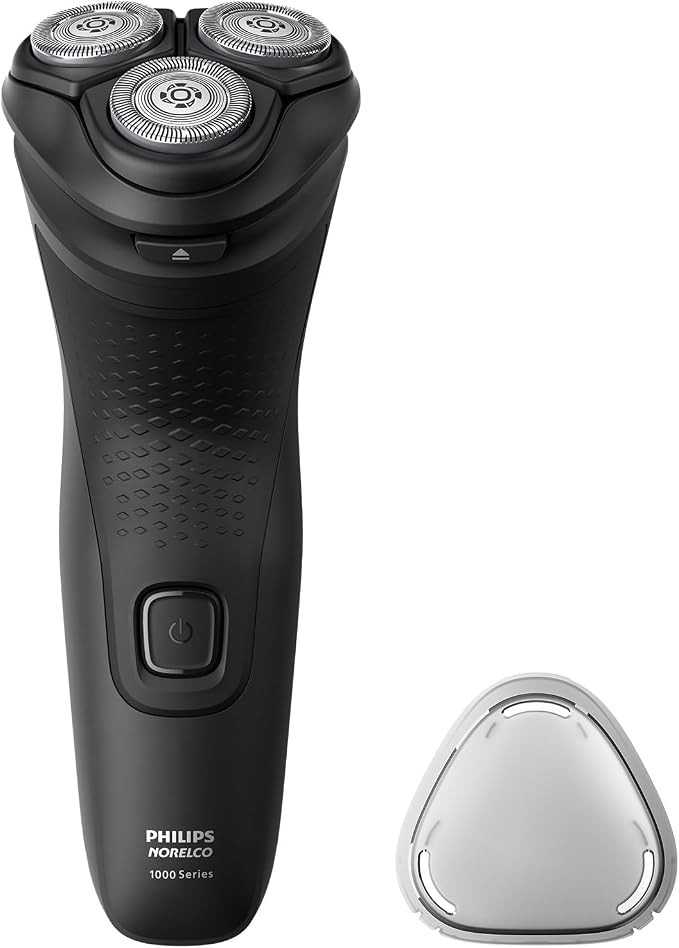 Philips Norelco Shaver 1100 Series, Dry Electric Shaver, 27 Self-Sharpening ComfortCut Blades, 4D Floating Heads, P-Cap, Deep Black, Model S1016/90