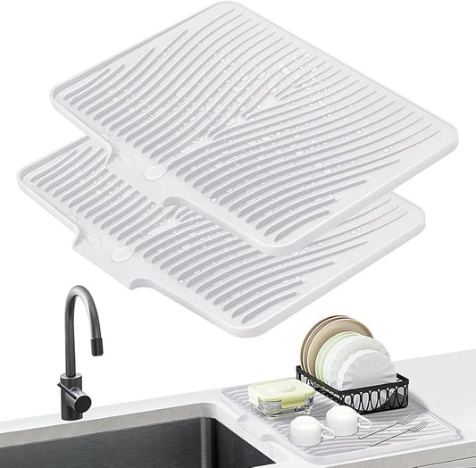 Silicone Dish Drying Mat for Kitchen Counter, Dish Drying Pad, Non-Slip Drain Pad with Built-in Drain, Heat Resistant Stone Drying Mat